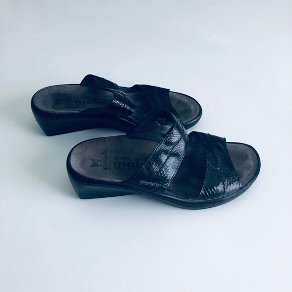 Mephisto Mobil's Air Relax Women's 38 Two Strap Black Leather Orthotic Sandals - Picture 3 of 11